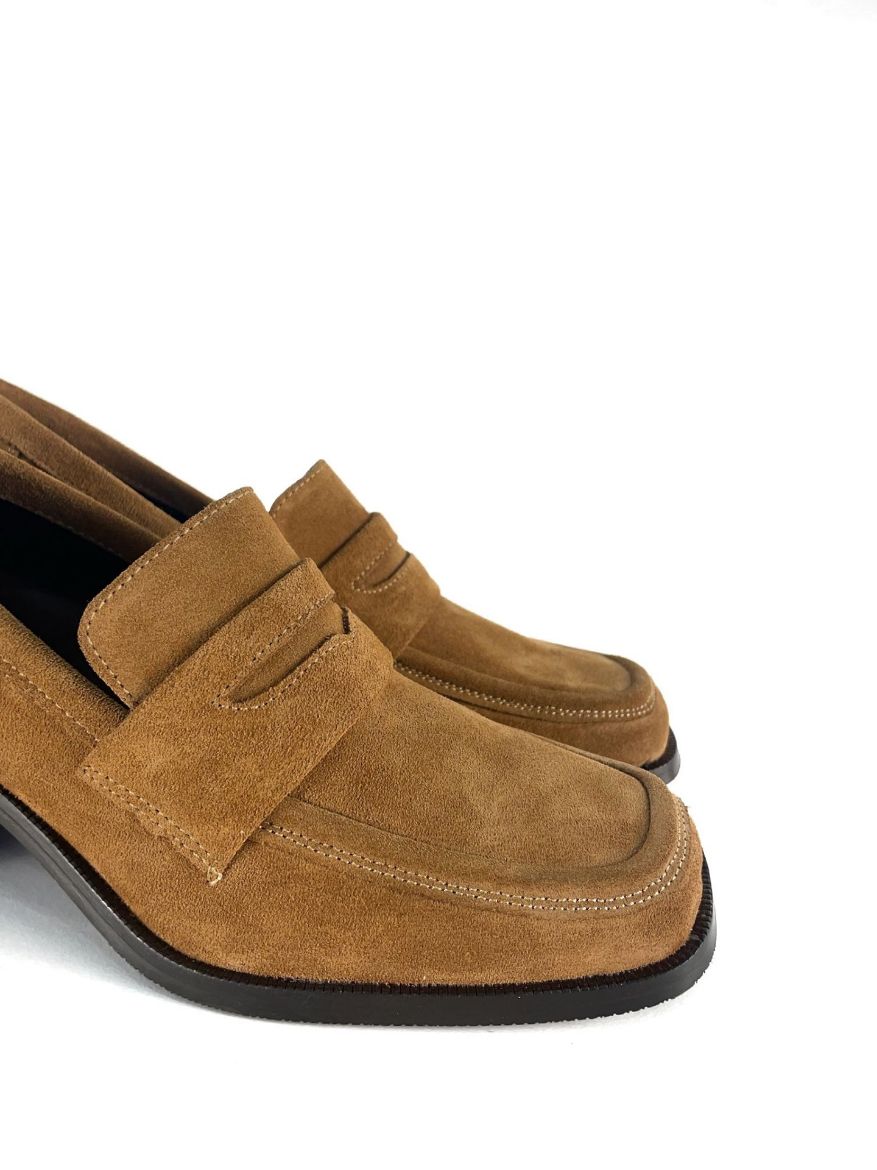 Lujo Hakiki Deri Kadın Topuklu Loafer  TABA SÜET 05.23-J22197002TABA SÜET resmi