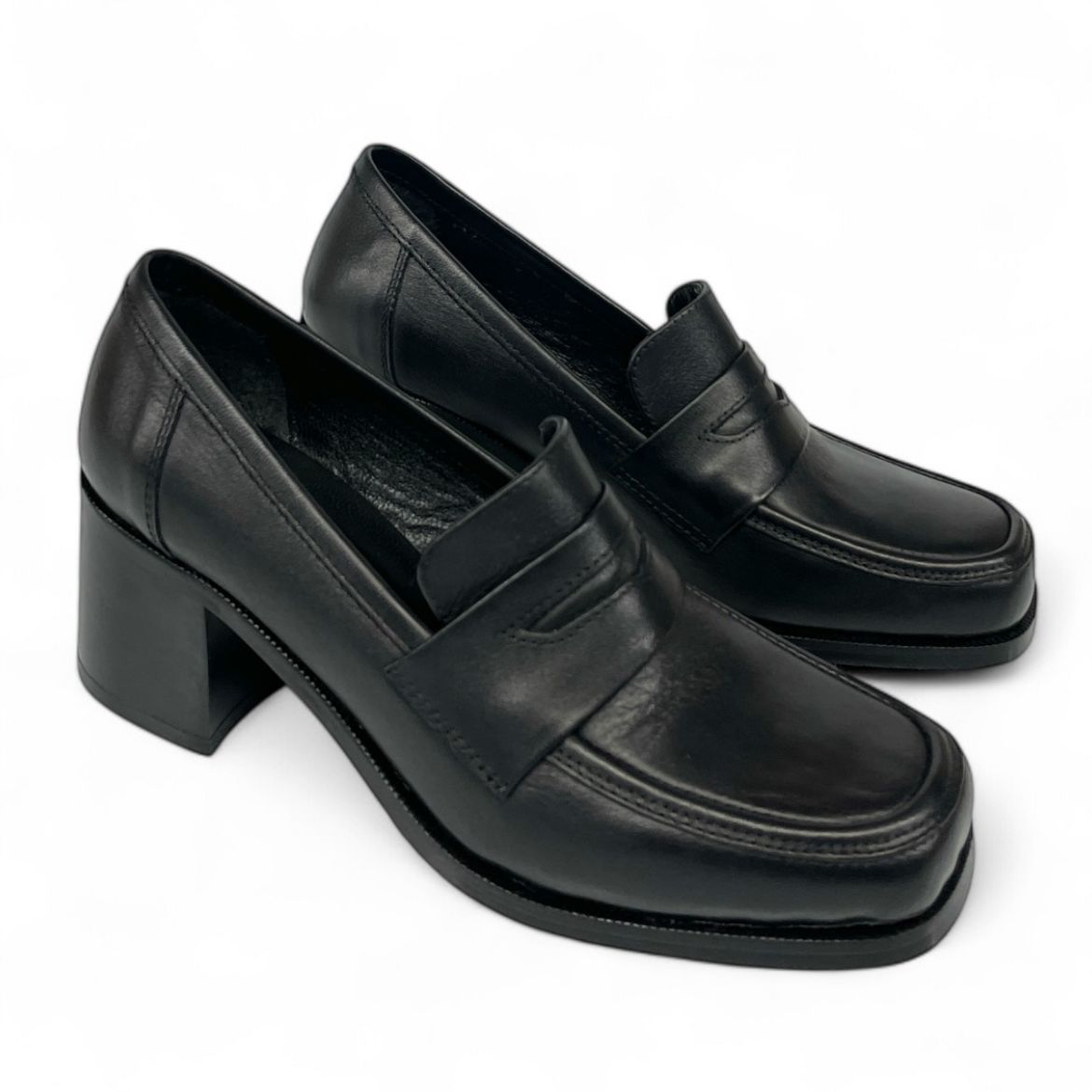 Lujo Hakiki Deri Kadın Topuklu Loafer  SİYAH DERİ 05.23-J22197002SİYAH DERİ resmi