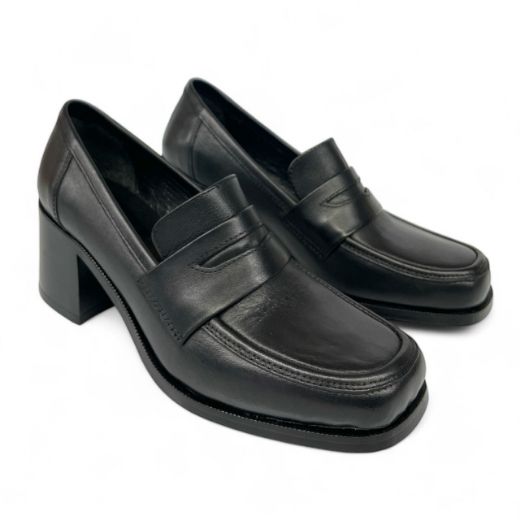 Lujo Hakiki Deri Kadın Topuklu Loafer  SİYAH DERİ 05.23-J22197002SİYAH DERİ resmi