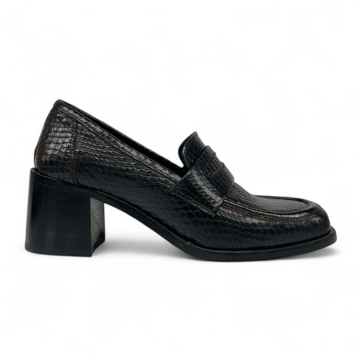 Lujo Hakiki Deri Kadın Topuklu Loafer  MÜRDÜM YILAN 05.23-J22197002MÜRDÜM YILAN resmi