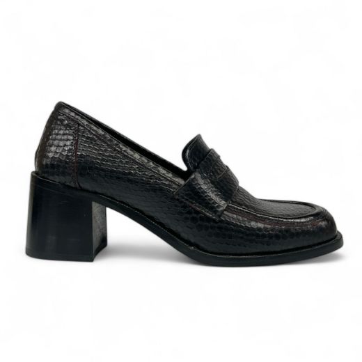 Lujo Hakiki Deri Kadın Topuklu Loafer  MÜRDÜM YILAN 05.23-J22197002MÜRDÜM YILAN resmi