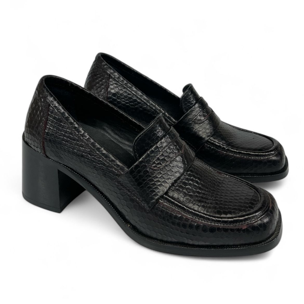 Lujo Hakiki Deri Kadın Topuklu Loafer  MÜRDÜM YILAN 05.23-J22197002MÜRDÜM YILAN resmi