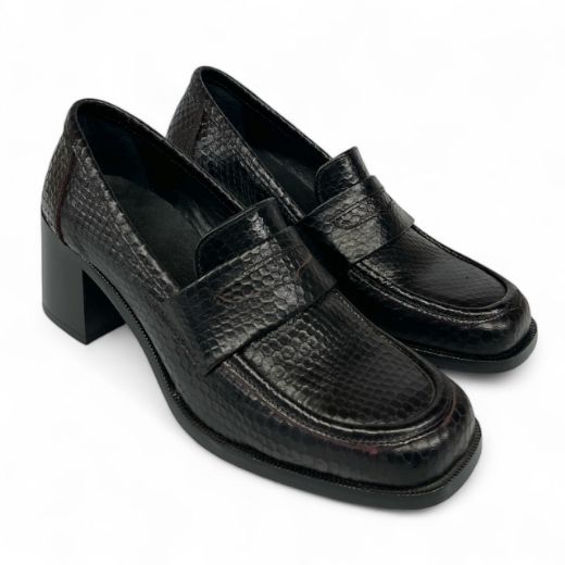 Lujo Hakiki Deri Kadın Topuklu Loafer  MÜRDÜM YILAN 05.23-J22197002MÜRDÜM YILAN resmi
