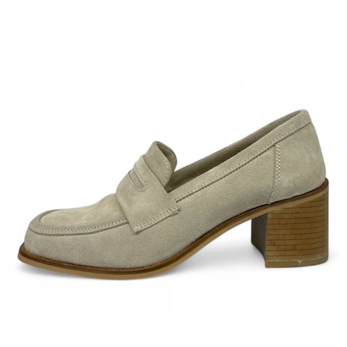 Lujo Hakiki Deri Kadın Topuklu Loafer  BEJ SÜET 05.23-J22197002BEJ SÜET resmi