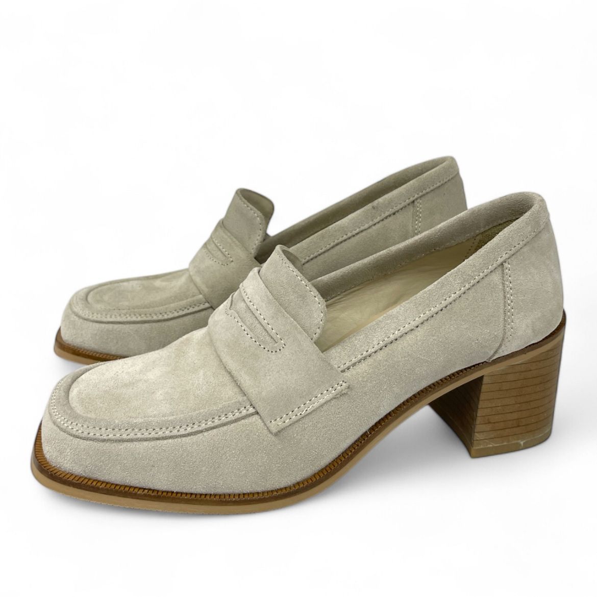 Lujo Hakiki Deri Kadın Topuklu Loafer  BEJ SÜET 05.23-J22197002BEJ SÜET resmi