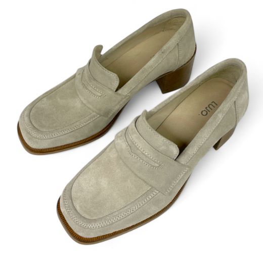 Lujo Hakiki Deri Kadın Topuklu Loafer  BEJ SÜET 05.23-J22197002BEJ SÜET resmi