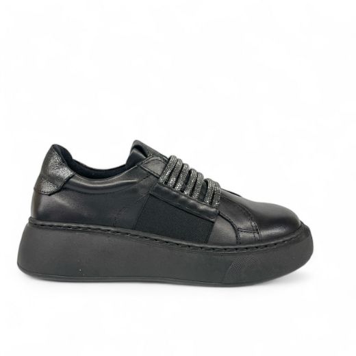 Lujo Hakiki Deri Taş Detaylı Çift Tarafı Lastikli Sneaker  SİYAH DERİ 09.24-000000008SİYAH DERİ resmi