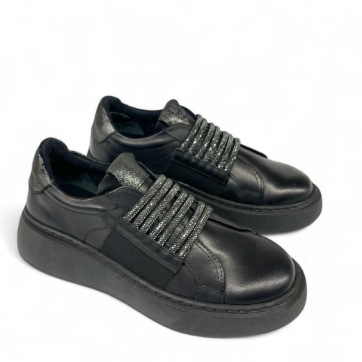 Lujo Hakiki Deri Taş Detaylı Çift Tarafı Lastikli Sneaker  SİYAH DERİ 09.24-000000008SİYAH DERİ resmi