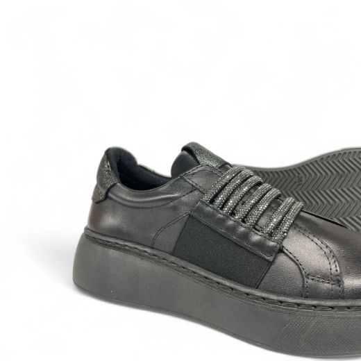 Lujo Hakiki Deri Taş Detaylı Çift Tarafı Lastikli Sneaker  SİYAH DERİ 09.24-000000008SİYAH DERİ resmi