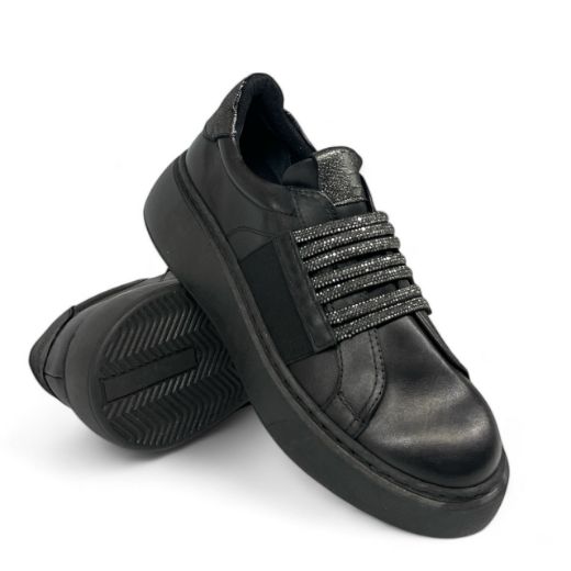 Lujo Hakiki Deri Taş Detaylı Çift Tarafı Lastikli Sneaker  SİYAH DERİ 09.24-000000008SİYAH DERİ resmi