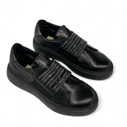 Lujo Hakiki Deri Taş Detaylı Çift Tarafı Lastikli Sneaker  SİYAH DERİ 09.24-000000008SİYAH DERİ resmi