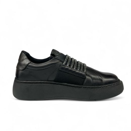 Lujo Hakiki Deri Taş Detaylı Çift Tarafı Lastikli Sneaker  SİYAH DERİ 09.24-000000008SİYAH DERİ resmi