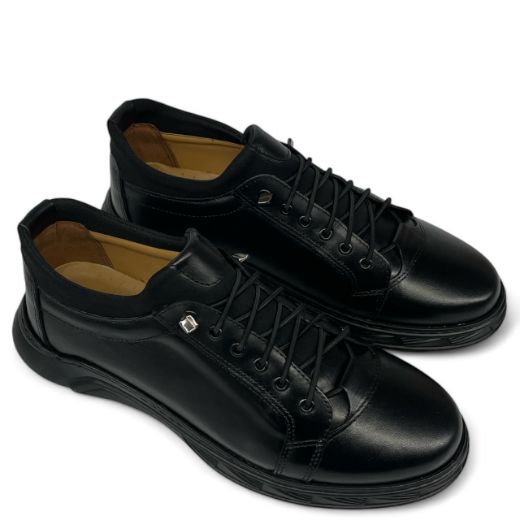 Lujo Hakiki Deri Çorap Detaylı Erkek Sneaker  SİYAH DERİ 10.24-LJERK0026SİYAH DERİ resmi