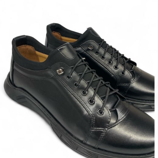 Lujo Hakiki Deri Çorap Detaylı Erkek Sneaker  SİYAH DERİ 10.24-LJERK0026SİYAH DERİ resmi