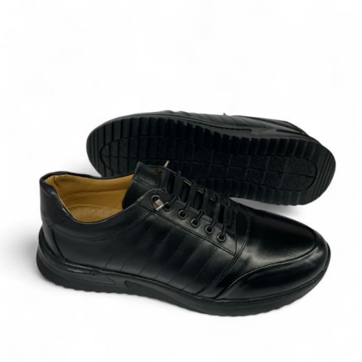 Lujo Hakiki Deri Lastik Bağcıklı Erkek Sneaker  SİYAH DERİ 10.24-LJERK0030SİYAH DERİ resmi