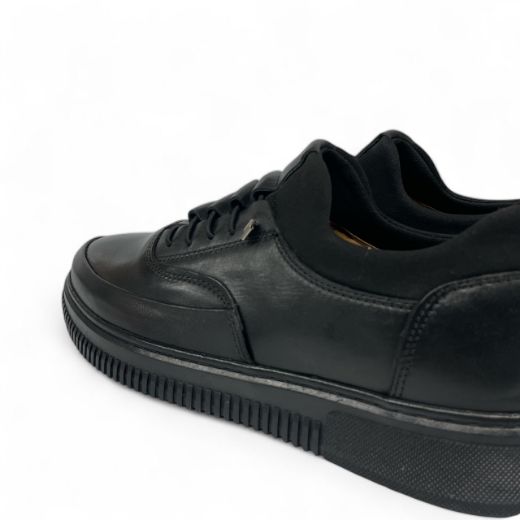 Lujo Hakiki Deri Çorap Detaylı Erkek Sneaker  SİYAH DERİ 10.24-LJERK0037SİYAH DERİ resmi