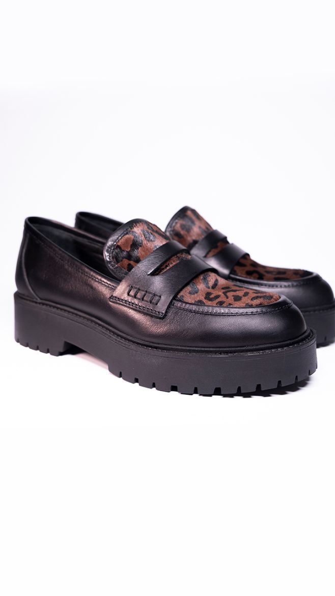 Lujo Platform Tabanlı Loafer  SİYAH DERİ-LEOPAR 05.24-0CRUNCH02SİYAH DERİ-LEOPAR resmi