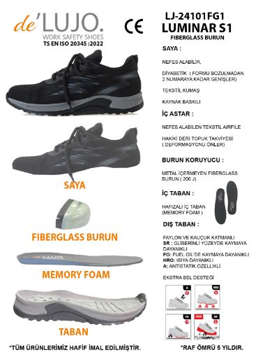 De Lujo. Lumınar S1 Iş Ayakkabısı Fıberglass Burun   SİYAH TEKSTİL ET.LJ-24101FG1SİYAH TEKSTİL resmi