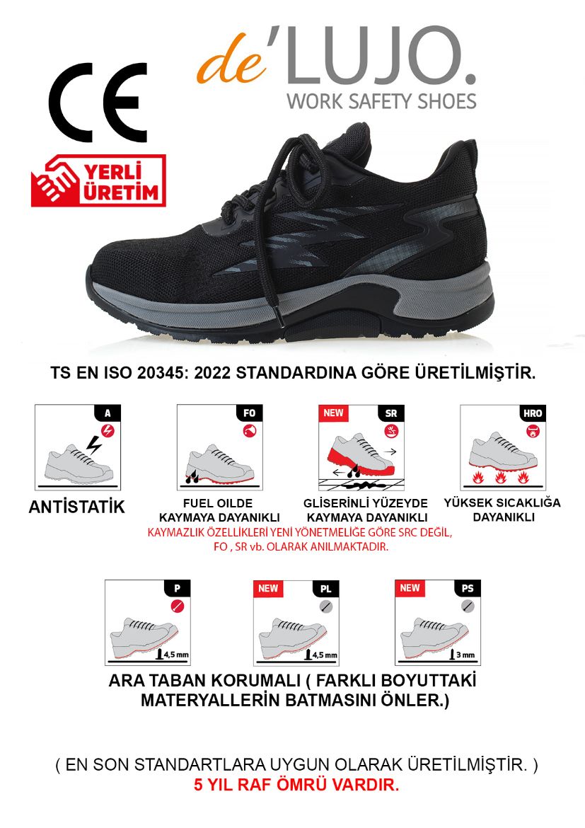 De Lujo. Lumınar S1s Iş Ayakkabısı Fıberglass Burun Kevlar Ara Taban  SİYAH TEKSTİL resmi