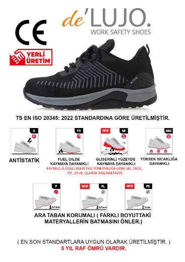 De Lujo. Orıon S1s Yazlık  Iş Ayakkabısı Fıberglass Burun Kevlar Ara Taban  SİYAH-GRİ TRİKO ET.LJ-24102FG2SİYAH-GRİ TRİKO resmi