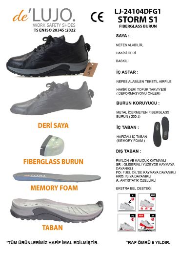 De Lujo. Canyon S1 Hakiki Deri Iş Ayakkabısı Fıberglass Burun   SİYAH DERİ resmi