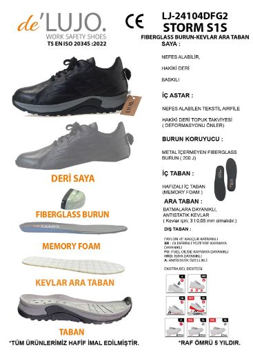 De Lujo. Canyon S1s Hakiki Deri Iş Ayakkabısı Fıberglass Burun Kevlar Ara Taban  SİYAH DERİ ET.LJ-24104DFG2SİYAH DERİ resmi