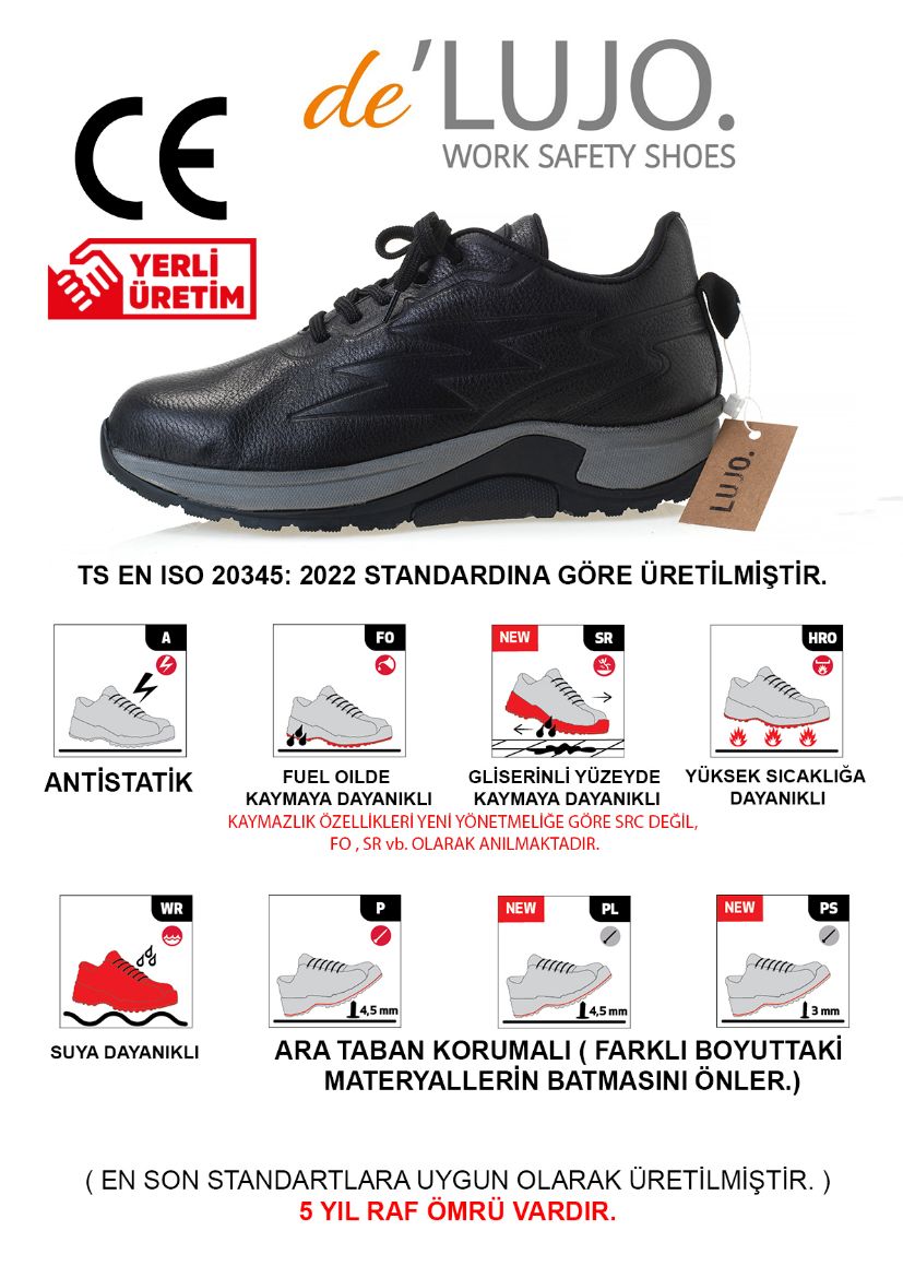 De Lujo. Canyon S3s Hakiki Deri Iş Ayakkabısı Fıberglass Burun Kevlar Ara Taban - Suya Dayanıklı  SİYAH DERİ resmi