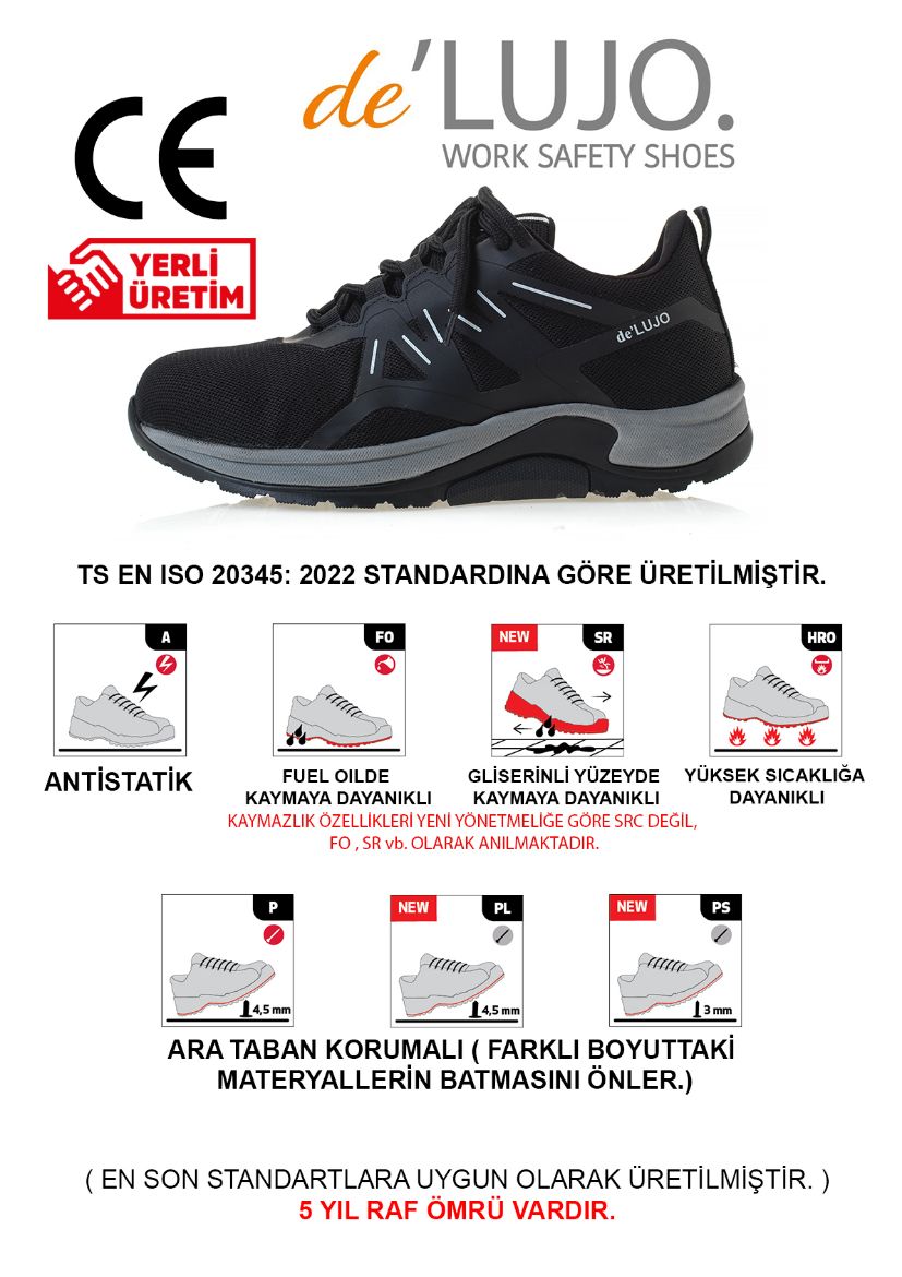 De Lujo. Canyon S1s Iş Ayakkabısı Fıberglass Burun Kevlar Ara Taban  SİYAH TEKSTİL ET.LJ-24104FG2SİYAH TEKSTİL resmi